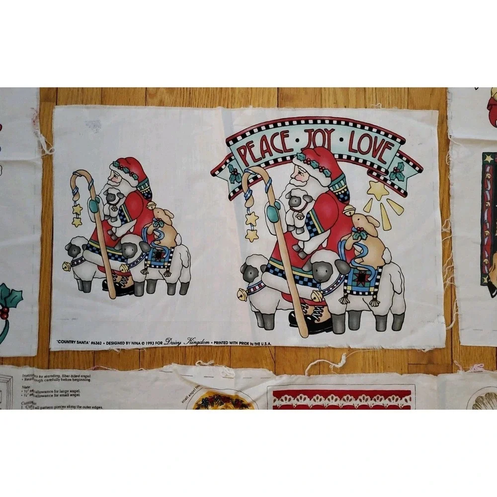 Christmas Fabric Panel Lot Country‎ Santa #6362 Applique Panel Lot 1993